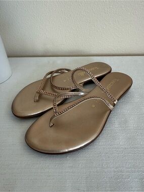 Toscanella Metallic Rose Gold Crystal-Embellished Thong Sandals